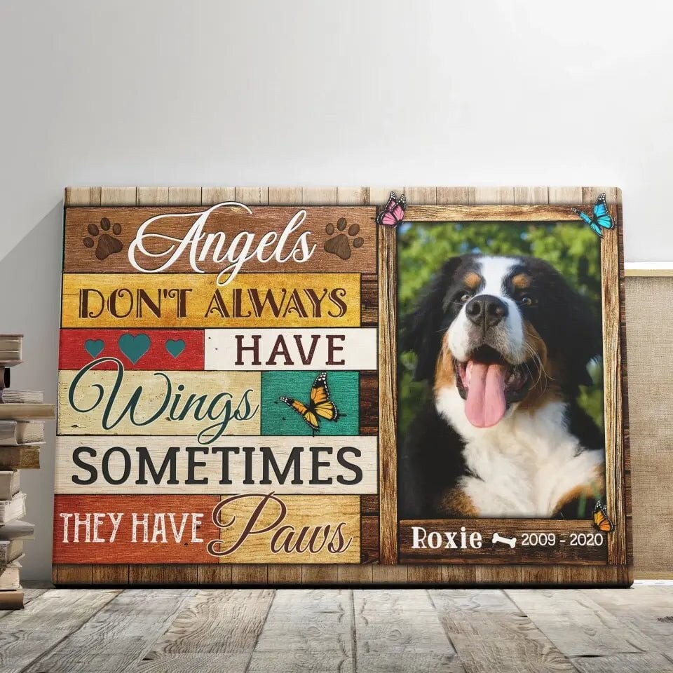 USA MADE Personalized Photo Canvas Prints, Dog Loss Gifts, Pet Memorial Gifts, Dog Sympathy, Angels Don't Always Have Wings