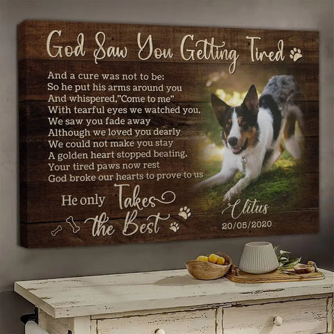 Image of USA MADE Personalized Photo Canvas Prints, Dog Loss Gifts, Pet Memorial Gifts, Dog Sympathy, God Saw You Getting Tired