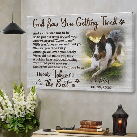 Image of USA MADE Personalized Photo Canvas Prints, Dog Loss Gifts, Pet Memorial Gifts, Dog Sympathy, God Saw You Getting Tired