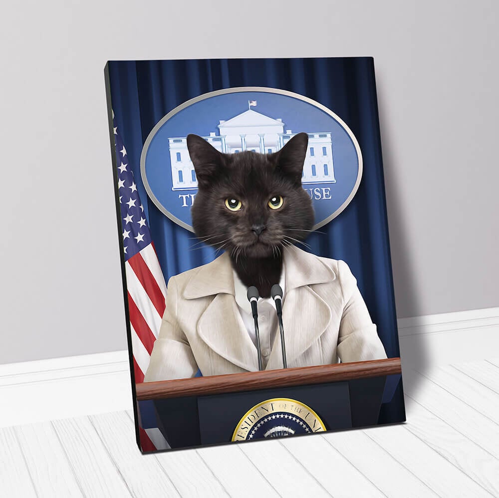 USA MADE Personalized Pet Portrait on Canvas, Poster or Digital Download | Axis Of Awesome - Cat as President Custom Pet Portrait Canvas| Cu