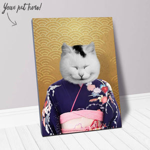 USA MADE Personalized Pet Portrait on Canvas, Poster or Digital Download | Murasaki No Sanbun - Japanese Geisha & Kimono Inspired Custom Pet