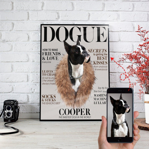 Image of USA MADE Winter Dogue Personalized Pet Poster Canvas Print | Personalized Dog Cat Prints | Magazine Covers | Custom Pet Portrait from Photo