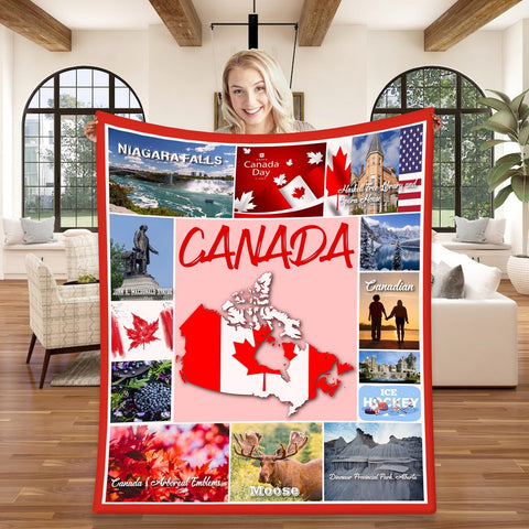 Image of USA Printed- CANADA Custom Blanket, Minky Blanket, Fleece Blanket, Sherpa Blanket, Throw Blanket, Mom Dad Her Him Kid Christmas Gift