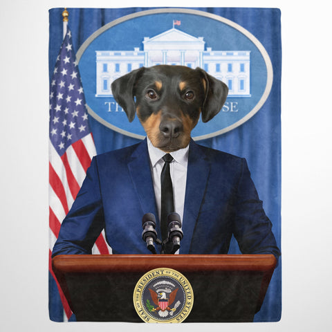 Image of USA MADE Personalized Pet Portrait Photo Blanket | The Pawresident - Custom Pet Blanket, Dog Cat Animal Photo Throw
