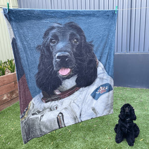 USA MADE Personalized Pet Portrait Photo Blanket | The Astronaut - Custom Pet Blanket, Dog Cat Animal Photo Throw