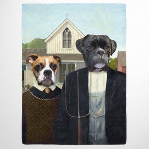 USA MADE Personalized Pet Portrait Photo Blanket | The American Gothic - Custom Pet Blanket, Dog Cat Animal Photo Throw
