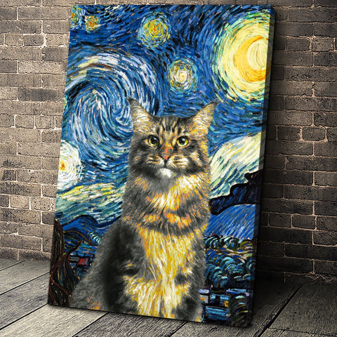 Image of USA MADE The Starry Night Custom Pet Portrait Personalized Dog Cat Canvas, Poster, Digital Download Wallarts | Customized Pet Gifts The Van