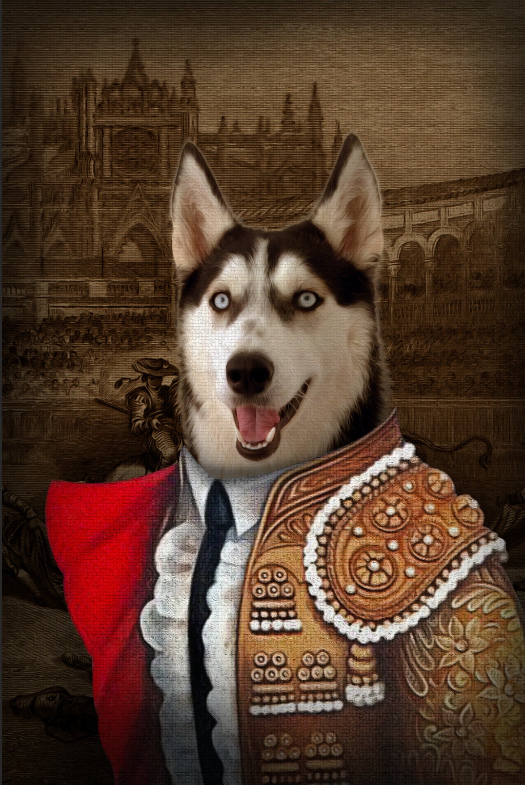 USA MADE The Bull Fighter Custom Pet Portrait Personalized Dog Cat Canvas, Poster, Digital Download Wallarts | Customized Pet Gifts