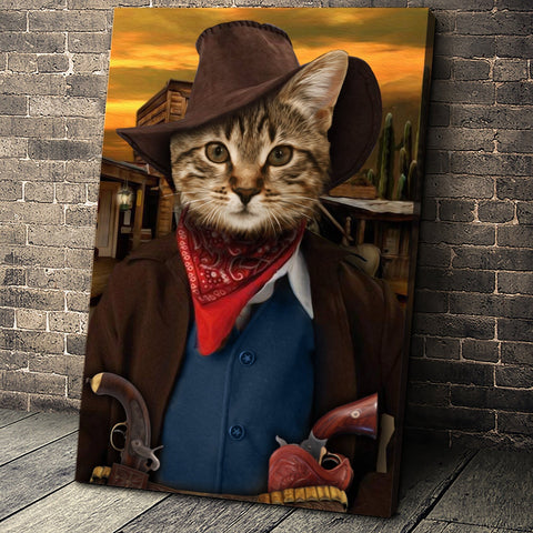 Image of USA MADE The Cowboy Custom Pet Portrait Personalized Dog Cat Canvas, Poster, Digital Download Wallarts | Customized Pet Gifts