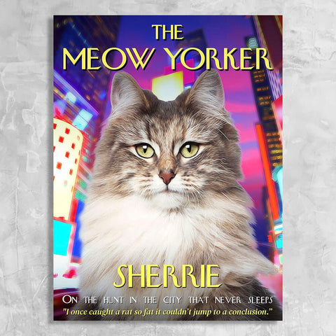 Image of USA MADE The Meow Yorker - Personalized Cat Magazine Cover Canvas Print | Personalized Pet Portrait Canvas, Poster Digital Download Pet Gift