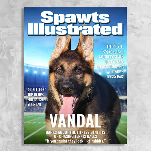 Image of USA MADE Spawts Illustrated for Dogs - Personalized Dog Magazine Cover Canvas Print | Personalized Pet Portrait on Canvas, Poster or Digital