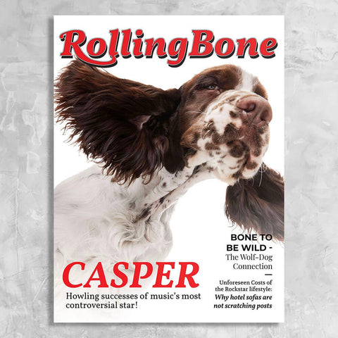 Image of USA MADE Rolling Bone - Personalized Dog Magazine Cover Canvas Print | Personalized Pet Portrait on Canvas, Poster Digital Download Pet Gift
