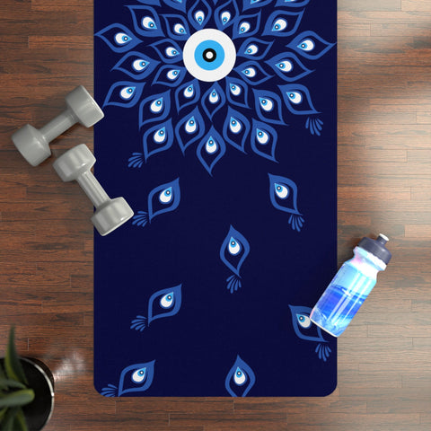 Image of Peacock Yoga Mat, Rubber Yoga Mat, Art Yoga Mat, Blue Yoga Mat, Unique Yoga Mat