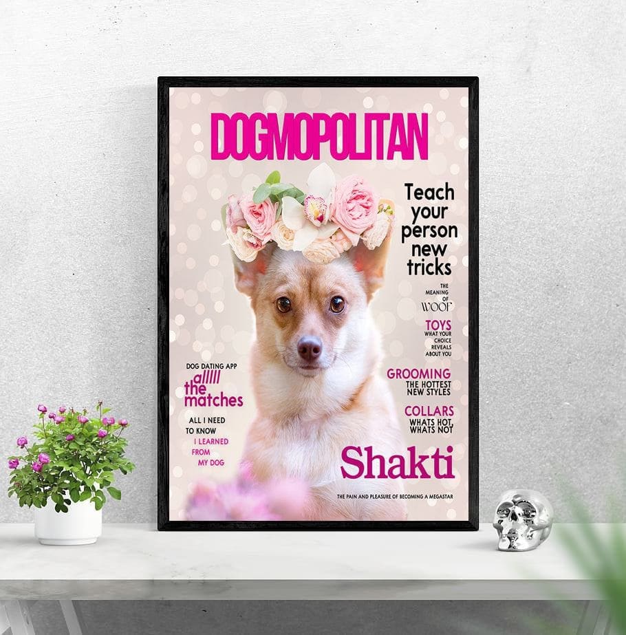 USA MADE Floral Dog Mopolitan Pet Poster Canvas Print | Personalized Dog Cat Prints | Magazine Covers | Custom Pet Portrait Poster