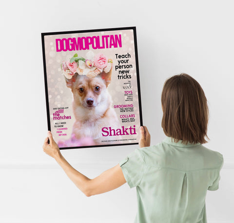Image of USA MADE Floral Dog Mopolitan Personalized Pet Poster Canvas Print | Personalized Dog Cat Prints | Magazine Covers | Custom Pet Portrait fro