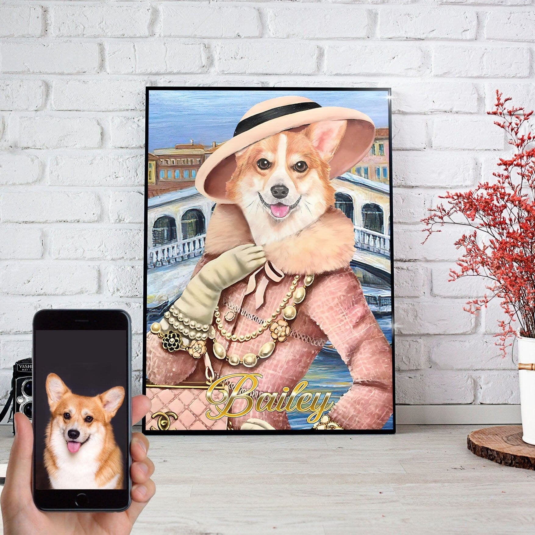 USA MADE Dog Wearing Luxury Personalized Pet Poster Canvas Print | Personalized Dog Cat Prints | Magazine Covers | Custom Pet Portrait from
