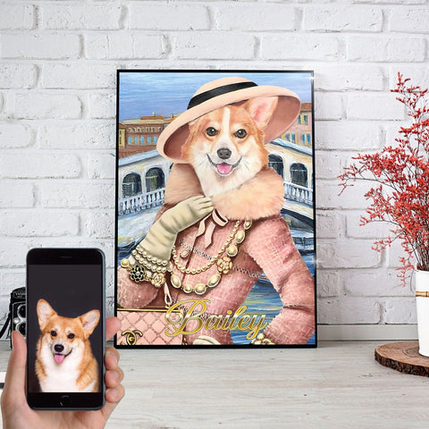 Image of USA MADE Dog Wearing Luxury Personalized Pet Poster Canvas Print | Personalized Dog Cat Prints | Magazine Covers | Custom Pet Portrait from