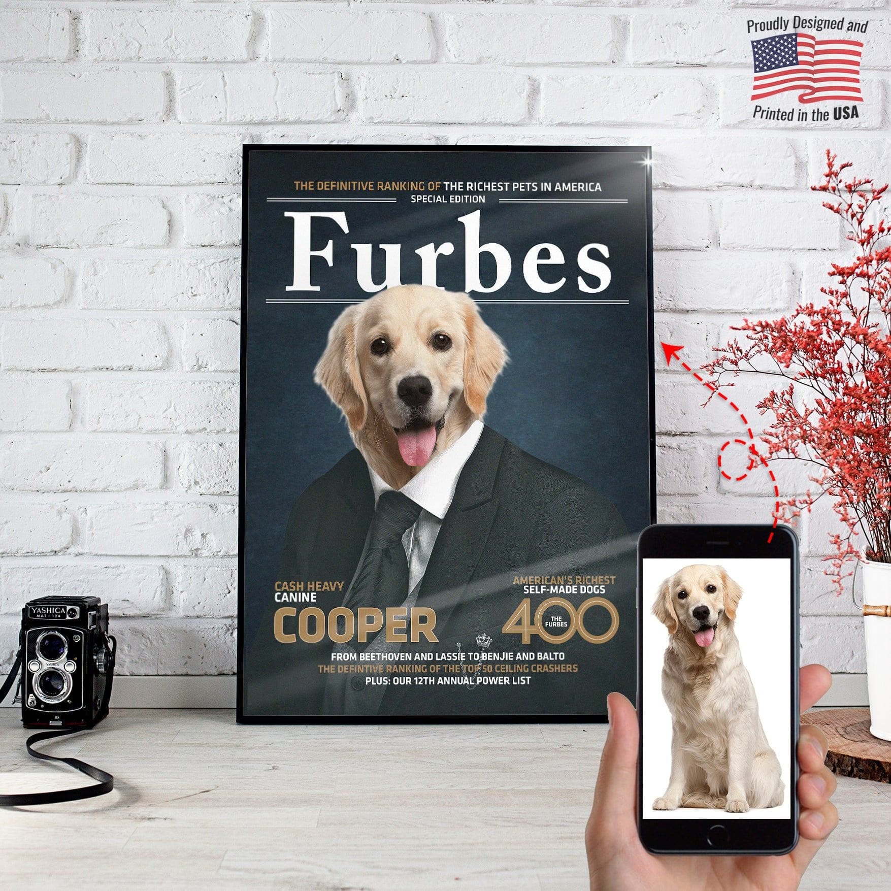 'Furbes' Personalized Pet Poster Canvas Print | Personalized Dog Cat Prints | Magazine Covers | Custom Pet Portrait from Photo