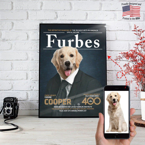 Image of USA MADE 'Furbes' Personalized Pet Poster Canvas Print | Personalized Dog Cat Prints | Magazine Covers | Custom Pet Portrait from Photo | Pe