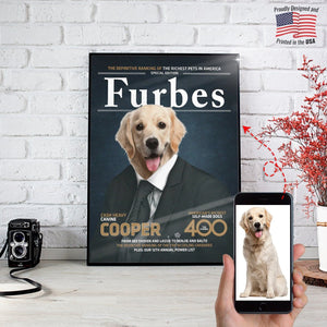 USA MADE 'Furbes' Personalized Pet Poster Canvas Print | Personalized Dog Cat Prints | Magazine Covers | Custom Pet Portrait from Photo | Pe