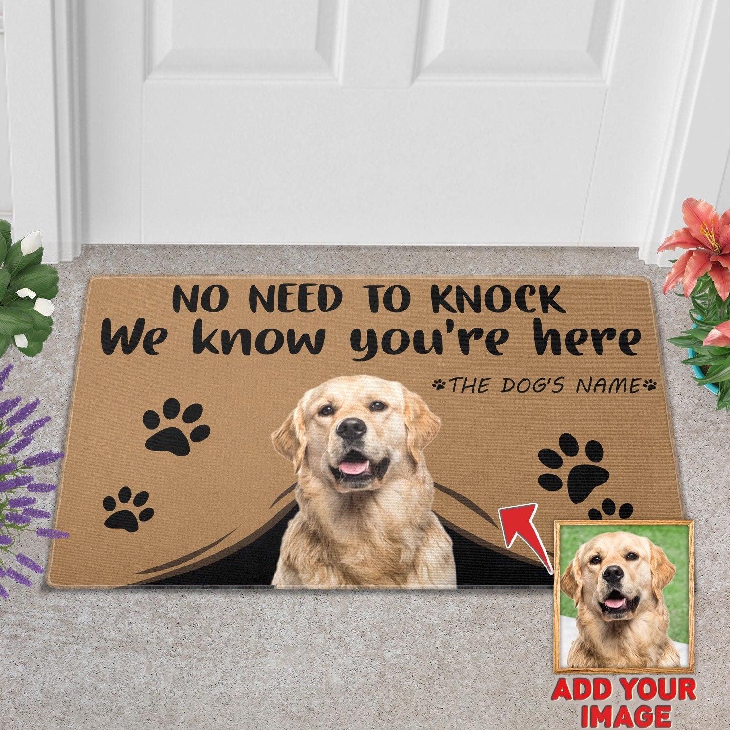 USA MADE No Need To Knock We Know You're Here Custom Pet Doormat | Personalized Pet Doormat, Floormat, Kitchen Mat, Home Decor, Rug, Gift