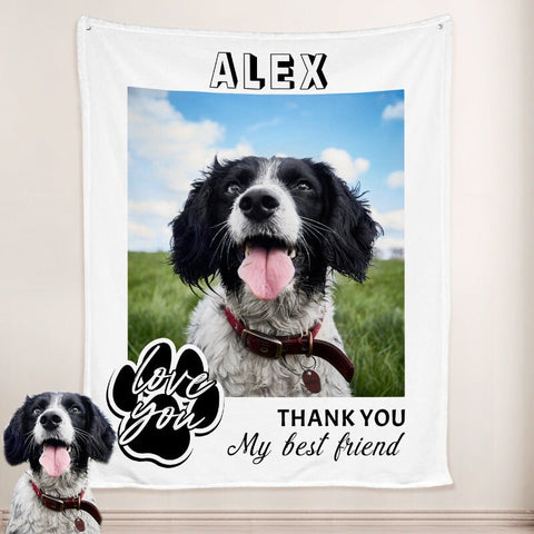 Image of USA MADE Personalized Pet Blanket | Paw Print Dog Blanket Personalized with Name Engraved, Custom Blanket with Pictures, Pet Photo Throw, Do