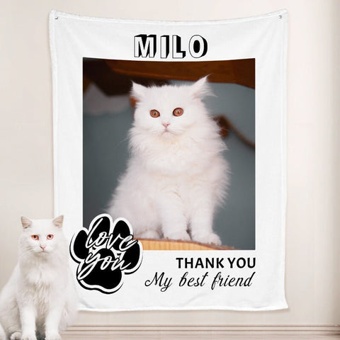 Image of USA MADE Personalized Pet Blanket | Paw Print Dog Blanket Personalized with Name Engraved, Custom Blanket with Pictures, Pet Photo Throw, Do