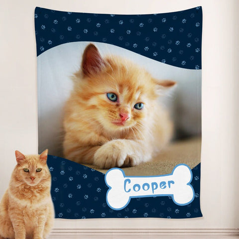 Image of USA MADE Personalized Pet Blanket | Paw Print Dog Blanket Personalized with Name Engraved, Custom Blanket with Pictures, Pet Photo Throw, Do