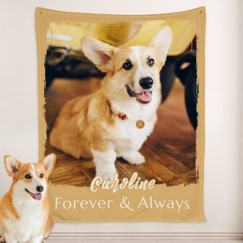 Image of USA MADE Personalized Pet Blanket | Paw Print Dog Blanket Personalized with Name Engraved, Custom Blanket with Pictures, Pet Photo Throw, Do