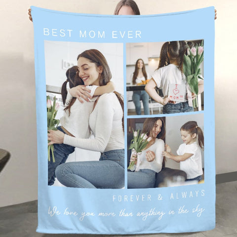 Image of USA MADE Personalized Pet Blanket | Best Mom Ever Custom Pet Photo Blanket, Pet Photo Throw, Dog Cat Mom Dad Gifts | Custom Pet Lover Gifts
