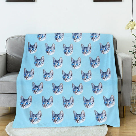 Image of USA MADE Personalized Pet Blanket | Custom Multi Pet Head Blanket fr Original Pet Photo, Pet Photo Throw, Dog Cat Mom Dad Gifts Sherpa Minky