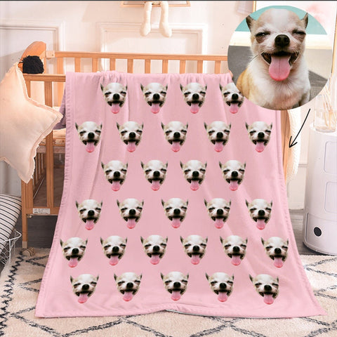 Image of USA MADE Personalized Pet Blanket | Custom Multi Pet Head Blanket fr Original Pet Photo, Pet Photo Throw, Dog Cat Mom Dad Gifts Sherpa Minky