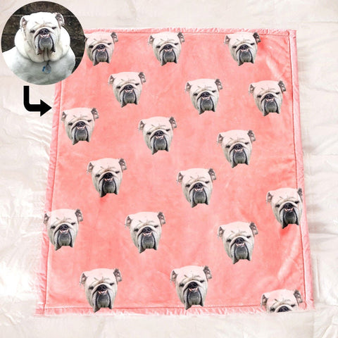 Image of USA MADE Personalized Pet Blanket | Custom Multi Pet Head Blanket fr Original Pet Photo, Pet Photo Throw, Dog Cat Mom Dad Gifts Sherpa Minky