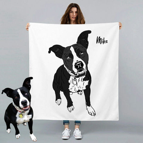 Image of USA MADE Personalized Pet Blanket | Custom Pet Blanket from Photo Hand Drawing Charcoal Portrait Memorial Blanket of Pet, Pet Photo Throw
