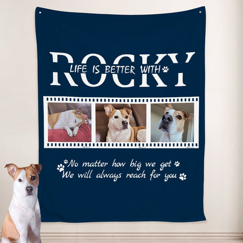 Image of USA MADE Personalized Pet Blanket | Custom Dog Blankets with Pet Picture, Personalized Pet Photo Blanket with name, Pet Photo Throw, Dog Cat