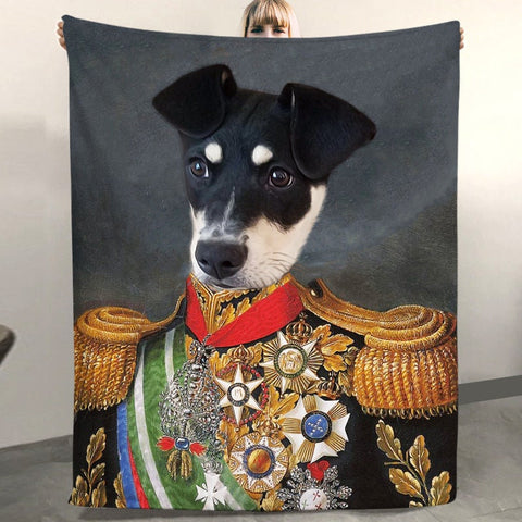 Image of USA MADE Personalized Pet Blanket | The General - Custom Pet Renaissance Photo Blanket, Pet Photo Throw, Dog Cat Mom Dad Gifts | Custom Pet