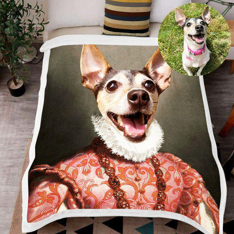 Image of USA MADE Personalized Pet Blanket | The Red Rose - Personalized Pet Renaissance Dog Blanket with Picture, Pet Photo Throw, Dog Cat Mom Dad