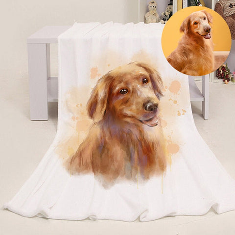 Image of USA MADE Personalized Pet Blanket | Personalized Pet Portrait Fleece Blanket from Hand Drawn Pastel Pet Art Portrait, Pet Photo Throw, Dog C