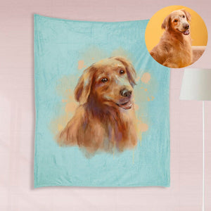 USA MADE Personalized Pet Blanket | Personalized Pet Portrait Fleece Blanket from Hand Drawn Pastel Pet Art Portrait, Pet Photo Throw, Dog C