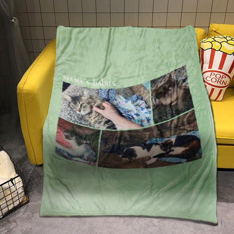 Image of USA MADE Personalized Pet Blanket | Custom Pet Photo Collage Editable Color Fleece Blanket with 4 Pet Photos, Pet Photo Throw, Dog Cat Mom