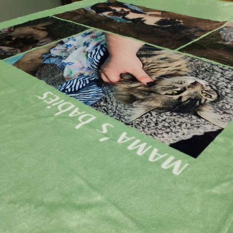 Image of USA MADE Personalized Pet Blanket | Custom Pet Photo Collage Editable Color Fleece Blanket with 4 Pet Photos, Pet Photo Throw, Dog Cat Mom