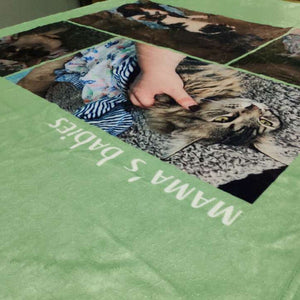 USA MADE Personalized Pet Blanket | Custom Pet Photo Collage Editable Color Fleece Blanket with 4 Pet Photos, Pet Photo Throw, Dog Cat Mom