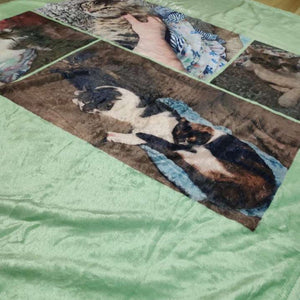 USA MADE Personalized Pet Blanket | Custom Pet Photo Collage Editable Color Fleece Blanket with 4 Pet Photos, Pet Photo Throw, Dog Cat Mom
