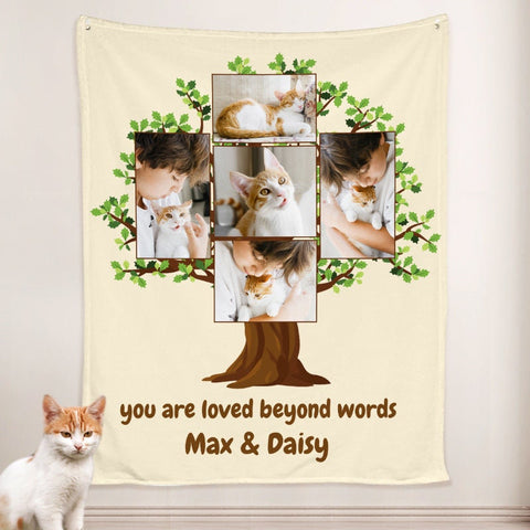 Image of USA MADE Personalized Pet Blanket | Custom Pet Photo Blanket with Picture Family Tree of Life Blanket Personalized, Pet Photo Throw, Dog Cat