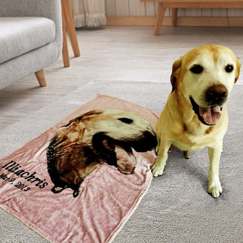 Image of USA MADE Personalized Pet Blanket | Custom Pet Face Print Fleece Blanket, Pet Photo Throw, Dog Cat Mom Dad Gifts | Custom Pet Lover Gifts