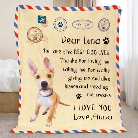 Image of USA MADE Personalized Pet Blanket | Personalized Handwritten Letter Blanket With Pet Photo for Pet Lovers, Pet Photo Throw, Dog Cat Mom Dad
