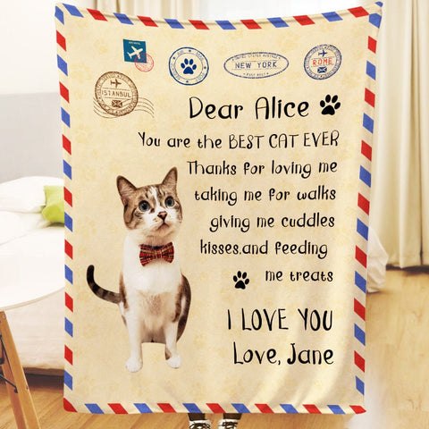 Image of USA MADE Personalized Pet Blanket | Personalized Handwritten Letter Blanket With Pet Photo for Pet Lovers, Pet Photo Throw, Dog Cat Mom Dad