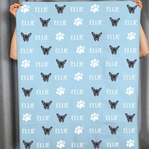 Image of USA MADE Personalized Pet Blanket | Paw Print Fleece Blanket Personalized Dog Blankets With Name, Pet Photo Throw, Dog Cat Mom Dad Gifts