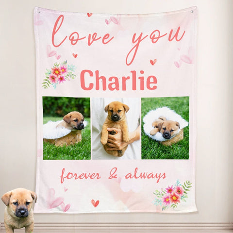 Image of USA MADE Personalized Pet Blanket | Custom Dog Cat Blankets w/ Pet Photos, Personalized Pet Photo Collage Blanket, Minky Sherpa Fleece Throw