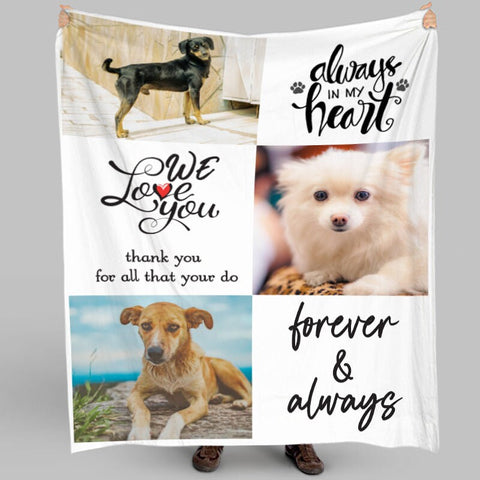 Image of USA MADE Personalized Pet Blanket | Mom We Love You Custom Family Blankets with Pet Photo, Pet Photo Throw, Dog Cat Mom Dad Gifts | Custom P